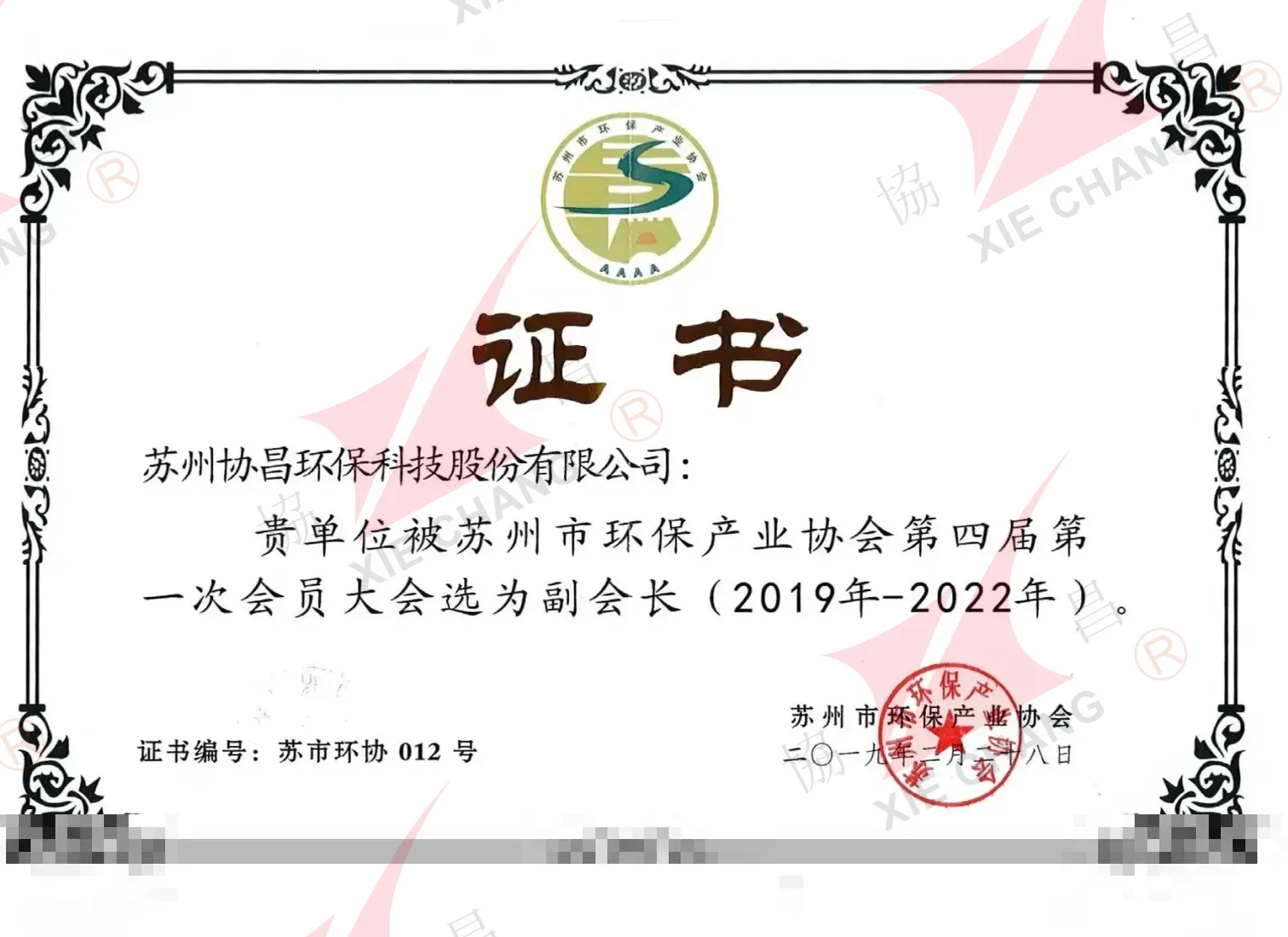 Başkan Yardımcısı Kuruluş — Suzhou Çevre Koruma Sanayi Derneği (4. Yönetim Kurulu, 2019-2022)