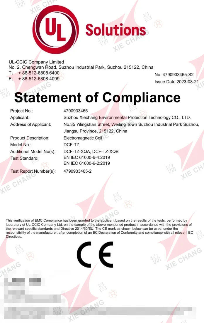 CE Uygunluk Beyanı (EMC) — DCF-TZ Selenoid Bobin (UL-CCIC)