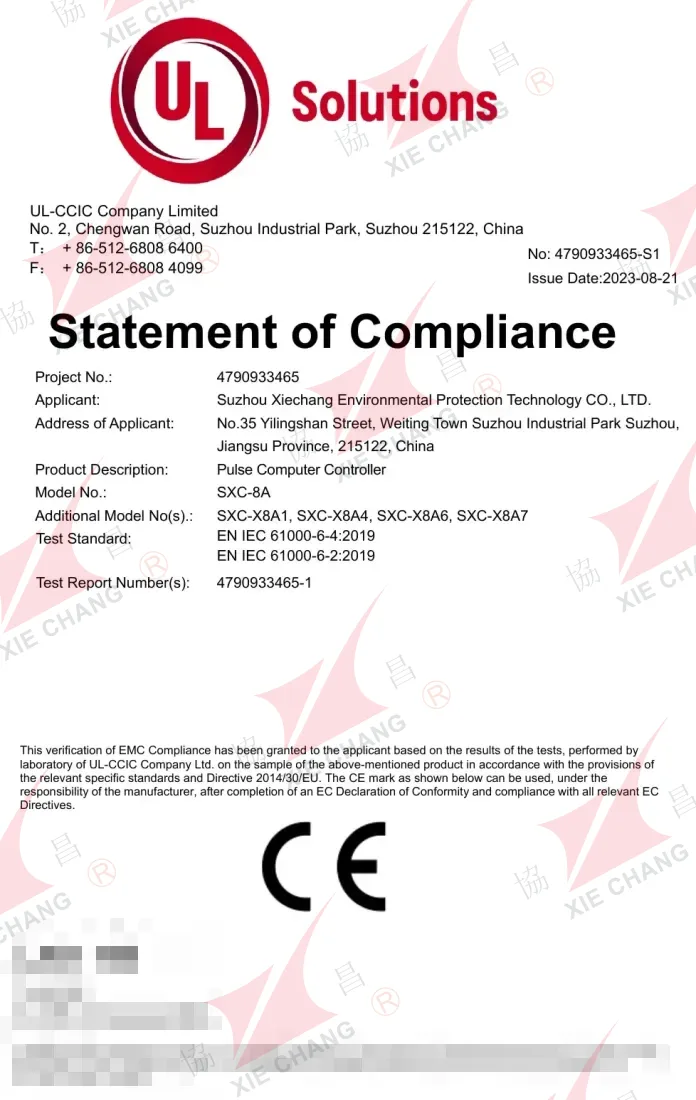 CE Uygunluk Beyanı (EMC) — SXC-8A / SXC-X8A Serisi Darbe Kontrol Ünitesi (UL-CCIC)