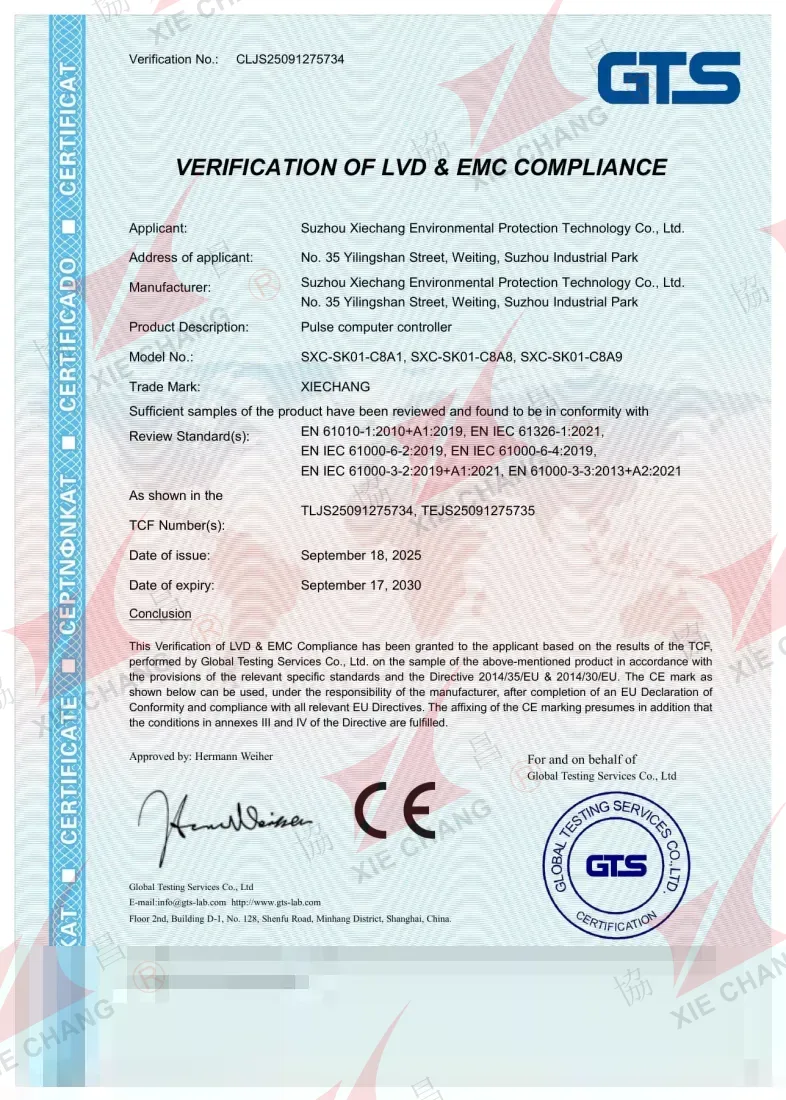 CE Sertifikası (LVD + EMC) — SXC-SK01-C8A Serisi Darbe Kontrol Ünitesi