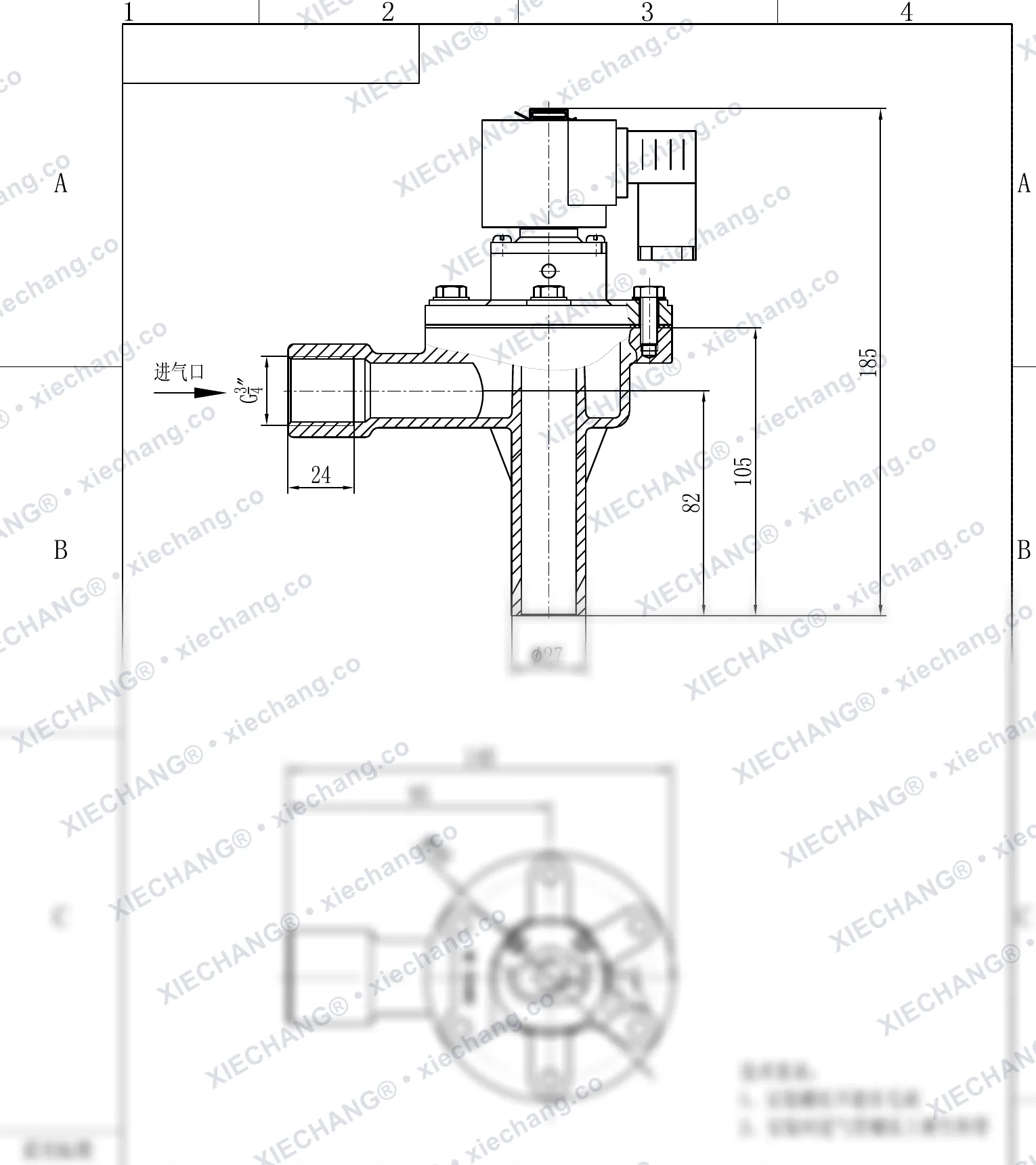 DCF-2L-B · 3/4" · dik açılı darbeli valf (B tipi) — Montaj Çizimi